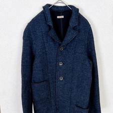 KAPITAL Tyrolean Wool Nomad Jacket Long Navy Leather Accents