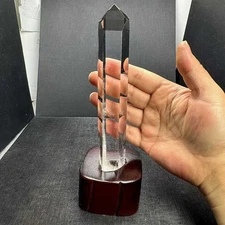 335g Natural White Quartz Obelisk Energy Crystal Point Wand Reiki Decor+Stand
