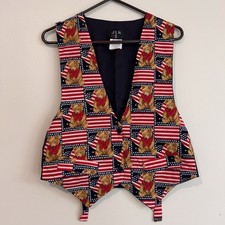 Vtg Made in USA 4th of July Stars Stripes Vest Sz M Teddy Bear Patriotic Flag