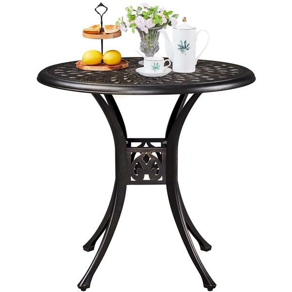 Cast Aluminium Bistro Table 78 cm with Umbrella Hole Round Dining Table, Bronze