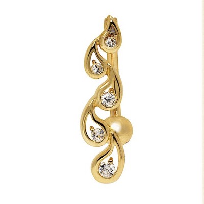 14k Yellow or White Gold Journey Tear drop Round CZ Top Mount Belly Button Ring