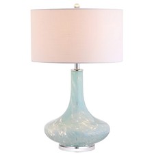 29" Ice Blue Teardrop Glass LED Table Lamp, Contemporary Gourd Lamp with Whit...