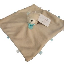 NWT Kelly Baby Tan Bear Lovey Blue Bow Rattle Closed Eyes Security Blanket