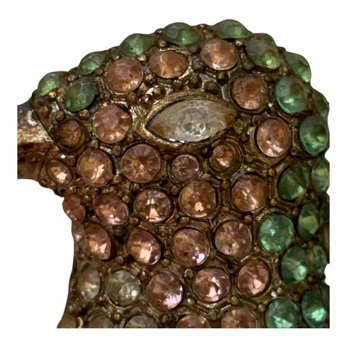 Vintage Brass Hummingbird Christmas Ornament Green Pink Rhinestone Jewels 3 in. - Picture 3 of 11