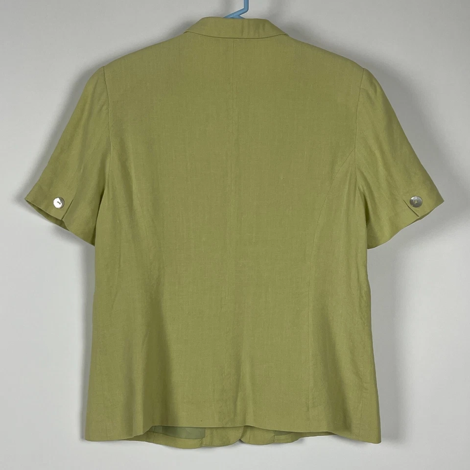 Camisa Blazer Jennifer Moore Mujer Mezcla de Lino Manga Corta Abotonada 14P Verde Foto 2 de 4