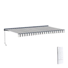 ALEKO Semi-Cassette Motorized LED Retractable 16x10 ft Patio Awning Grey/White