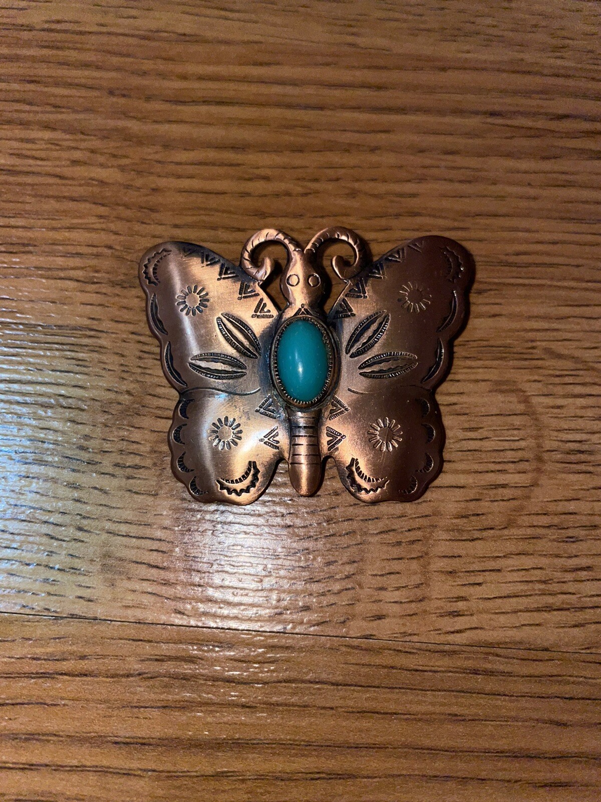 Vintage Solid Copper Butterfly With Turquoise Sto… - image 9