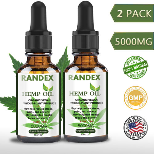 (2 Pack) 5000mg Randex Organic Hemp Oil for Pain Relief,Made in USA