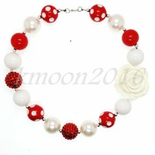 Fashion Women Red White Rose Chunky Beads Kids Gumball Bubblegum Necklace Gift