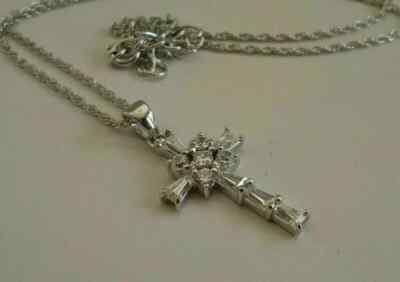 1.30Ct Baguette Cut Diamond Cross Pendant 14K White Gold Finish With 18''Chain