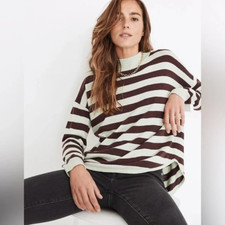 New Madewell S Ashbury Mockneck Sweater Kelsey Stripe Sunfaded Mint MC028 NWT