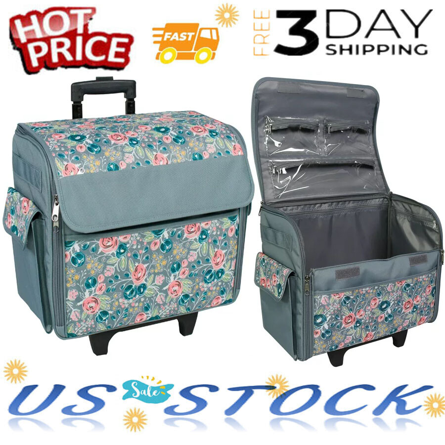 Everything Mary Rolling Sewing Machine Tote,Floralwith Wheels and