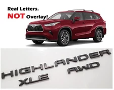 3PC Matte Black Rear HIGHLANDER XLE AWD Letter Emblem Fit 2020+Toyota Highlander