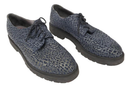 POLLINI Shoes Men's (EU) 42 Animal Print Blue Lace Up Leather Round Toe Derby