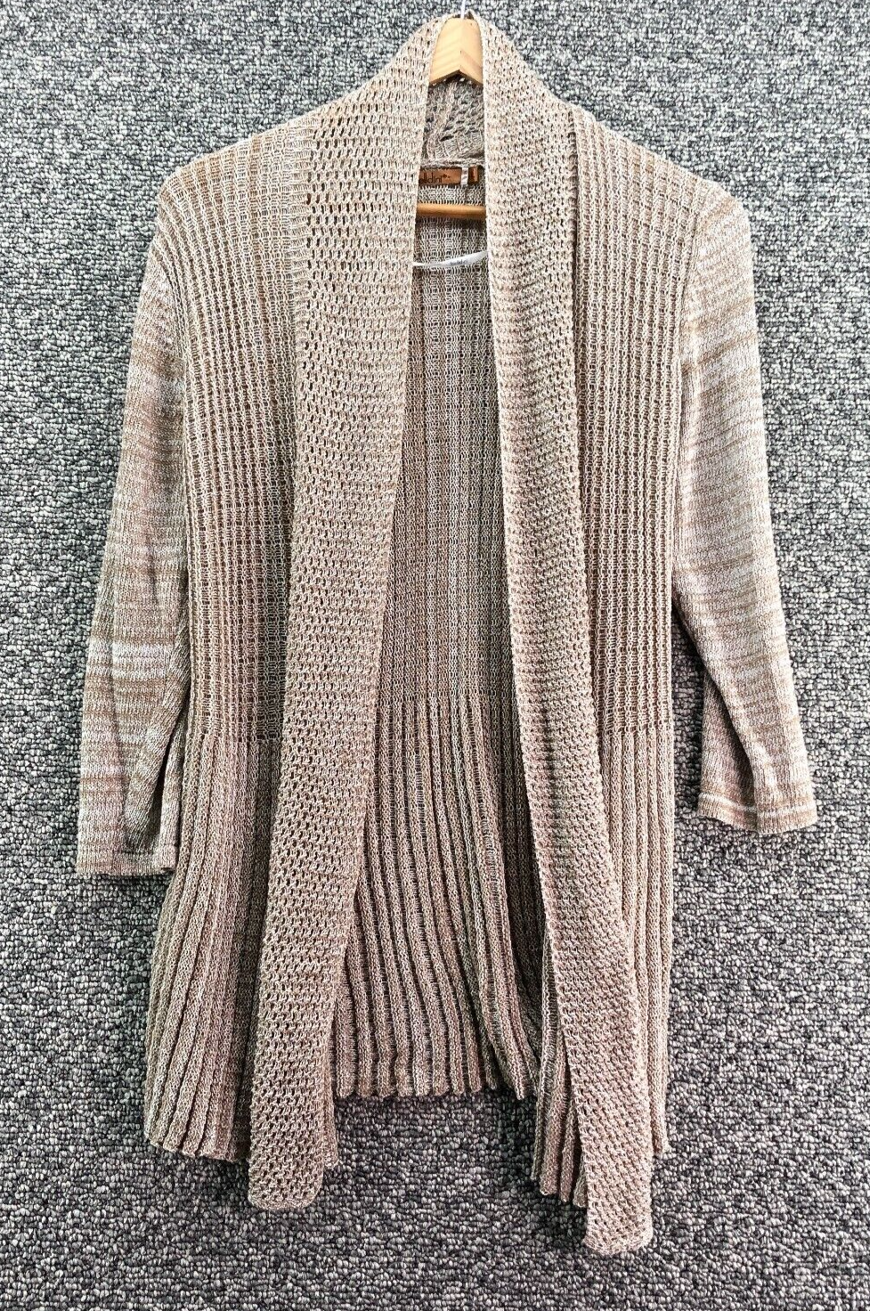 Belldini Loose Knit Sweater Cardigan Beige Womens Sz L Open Front 3/4  Sleeve | eBay