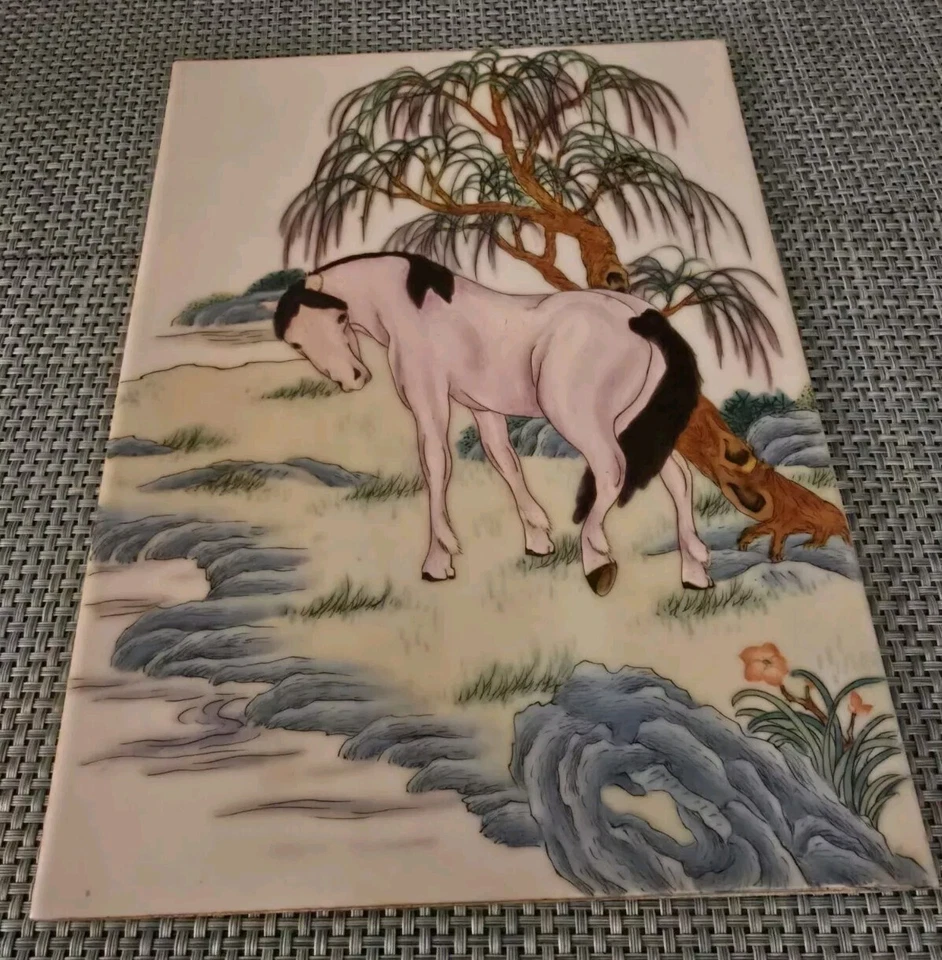 PLACA PORCELANA SIGLO XIX CHINA ANTIGUA FAMILIA ROSA MARCO MADERA REPÚBLICA Foto 2 de 4