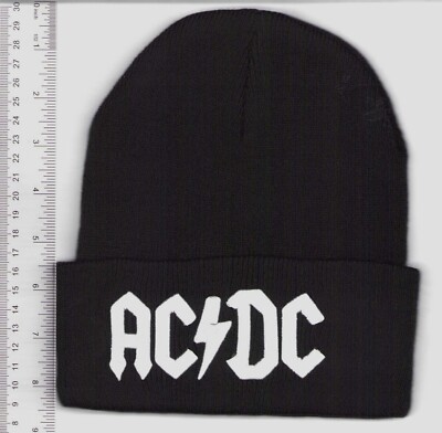 AC/DC Metal Rock Logo (WHITE) Knit Skull Cap Hat Embroidered Beanie | eBay