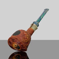 MUXIANG Rustic Briar Pipe Sandblasted Tobacco Pipe Pencil Shank Vulcanite Stem