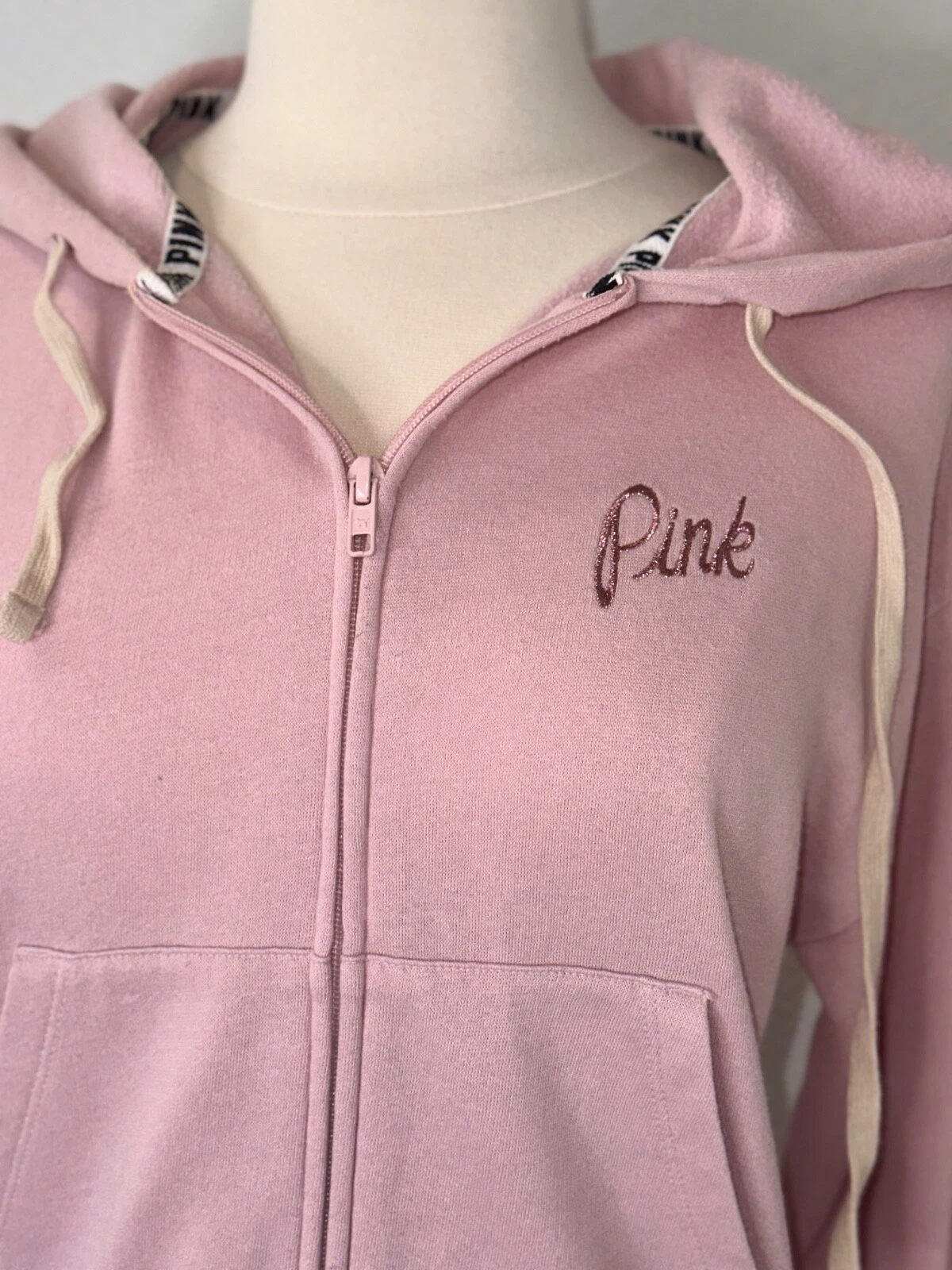 UNDERCOVER Felpa con cappuccio Victoria’s Secret ROSA RARA Love Metallic Shine Athletic Y2K