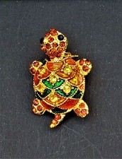 Crystal Rhinestone Turtle Brooch Pin Gold Corsage Bridal FAST FROM USA