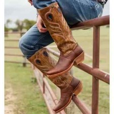 MEN'S SQUARE TOE BOOTS WESTERN COWBOY CRAZY BROWN LEATHER DRESS BOOT FOR MEN