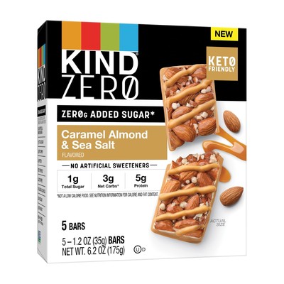 KIND ZERO Added Sugar Bars Keto Snack Caramel Almond and Sea Salt Good Source...