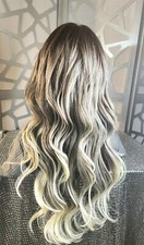 Platinum Blonde Silver Wig Wavy Long Wig Ombre Ash Blonde Highlights Loose Wave