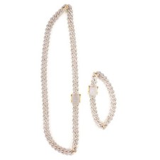 925 Sterling Silver 14K Gold Plated Diamond Chain Necklace & Bracelet (4 CTW)