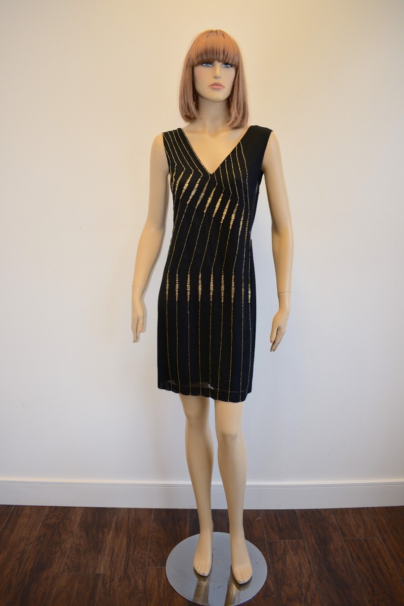 green emerald velvet dress FRENCH CONNECTION BLACK BEADED & SEQUINNED SHIFT DRESS SIZE 12 – Whispers  Dress Agency main image 0
