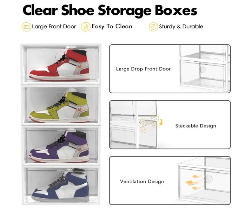 NUEVO VER PRIMAVERA 12 Pack XX-Grande Caja de Exhibición de Almacenamiento de Zapatos Ajuste Talla 13 (Claro) Foto 3 de 4