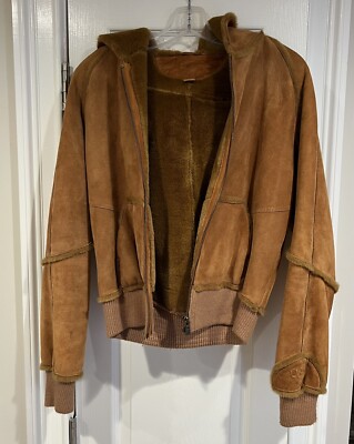 UGG Ladies Suede Leather Brown Bomber Jacket w/ Hood, Soft