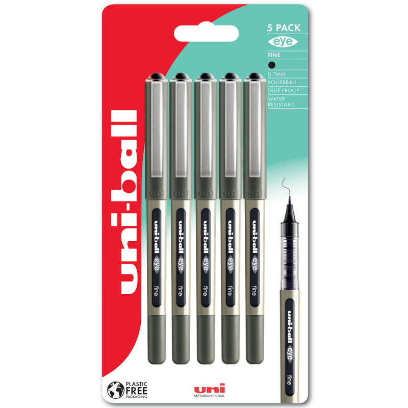 Uni-Ball Eye Ub-157 Rollerball Pen 0.5 Mm Black Pack Of 5 - Image 4