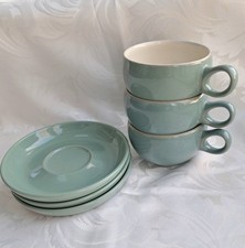 Denby Manor Green 3 x Cups & Saucers Tea Coffee vintage good condition 