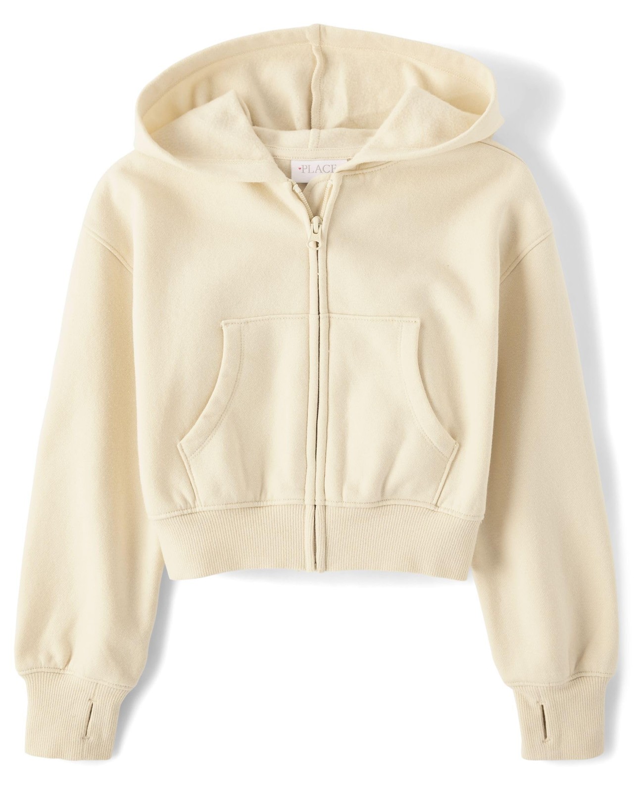 ,Girls,Long Sleeve Cropped Hooded Zip Up,Frappe,X-Small