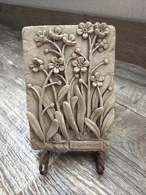 2000 Carruth Studio Forget Me Not Stone Wall Plaque Garden Art 4  by 3 