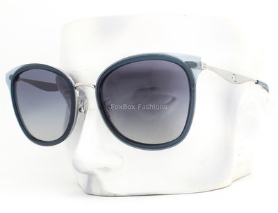 Coach C Hardware Cat Eye Sunglasses HC 7170 945235 Shiny Silver Blue with Case 
