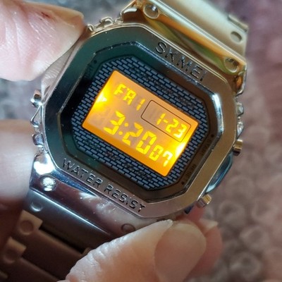 SKMEI Quartz Digital Watch Black/Silver  Stainless Steel Band 30M WR- 