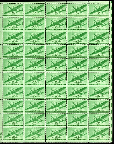 United States 1941 20c Transport Plane Scott# C29 Complete Sheet Mint XF OG NH - Picture 2 of 2