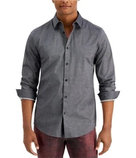 I.N.C Mens Pindot Button Up Shirt, Grey, XX-Large