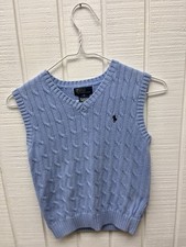 Polo Ralph Lauren Boys Size 7 Light Blue Cable Knit Sweater Vest Embroidered