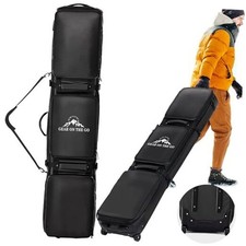 Double Rolling Ski Bag Padded Waterproof Snowboard Bag with Wheels 175cm Black