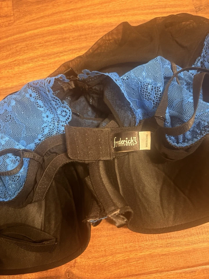 Vestido Muñeca Bebé Frederick's of Hollywood Vintage Encaje, Azul y Negro Foto 2 de 4