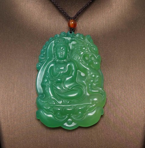 43G Chinese Jadeite Jade Pendant w/ Guanyin Buddha A1012