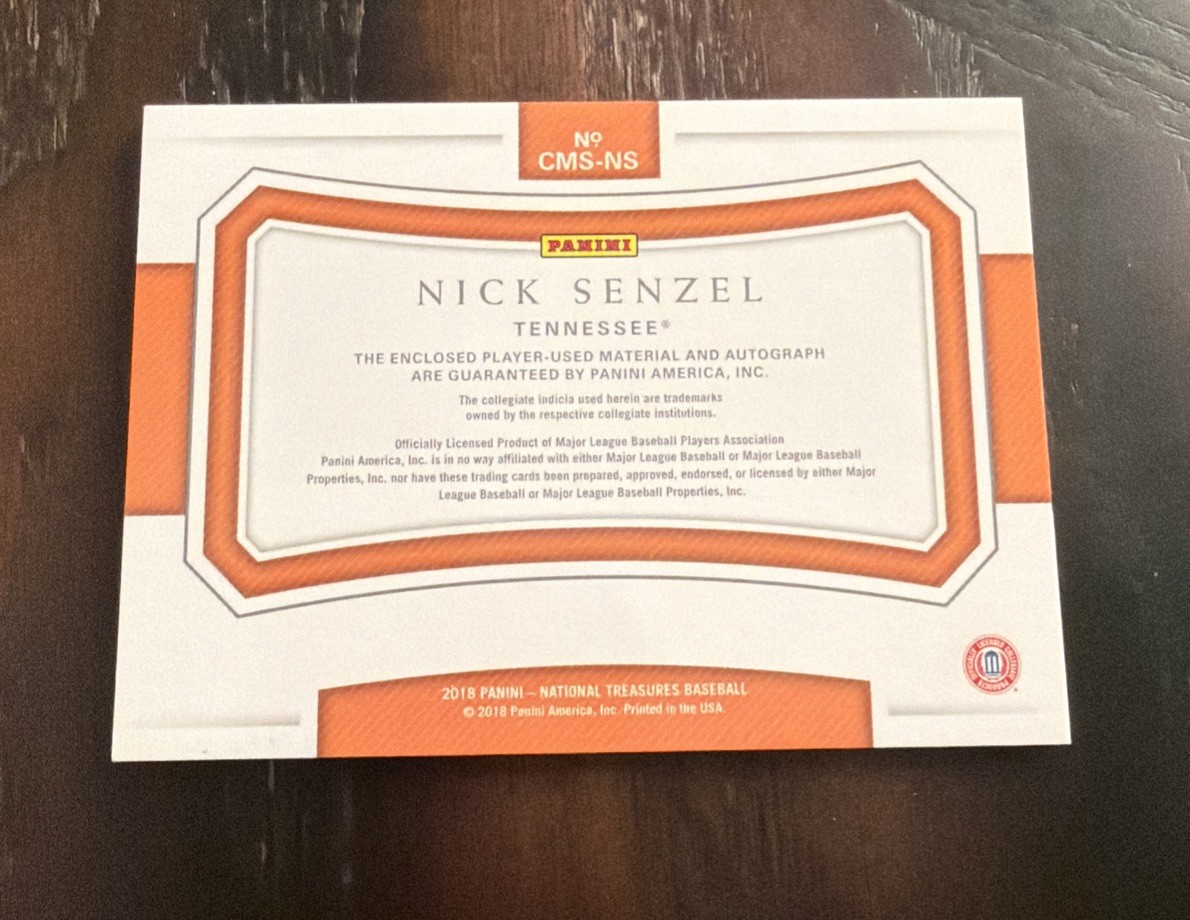 Nick Senzel 2018 Panini National Treasures Baseball Patch Auto /49 Tennessee 🔥 view 4