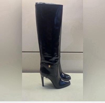 Saint Laurent YSL DIANE 100 Boots 39 Black Leather Knee High Tall Heels $1795