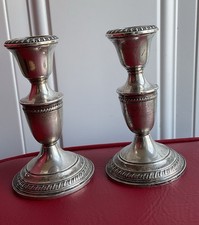 Vintage Crown Sterling Weighted Candlesticks Pair 5.25" Tall Silver Beautiful