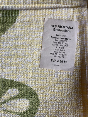 DDR Ware VEB FROTTANA Handtuch 40x70 cm Blumenmuster Baumwolle/PES mit Aufhänger