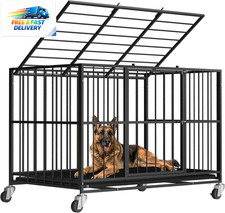 48 Inch Heavy Duty Dog Crate Steel Escape Proof, Indoor Double Door High Anxiety