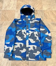 Columbia Interchange Omni-Tech Boys Hooded Camouflage Jacket Blue Gray L