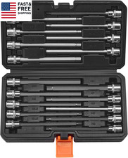 Extra Long Allen Hex Bit Socket Set, 18-Piece 3/8 Inch Drive, S2 Alloy Steel